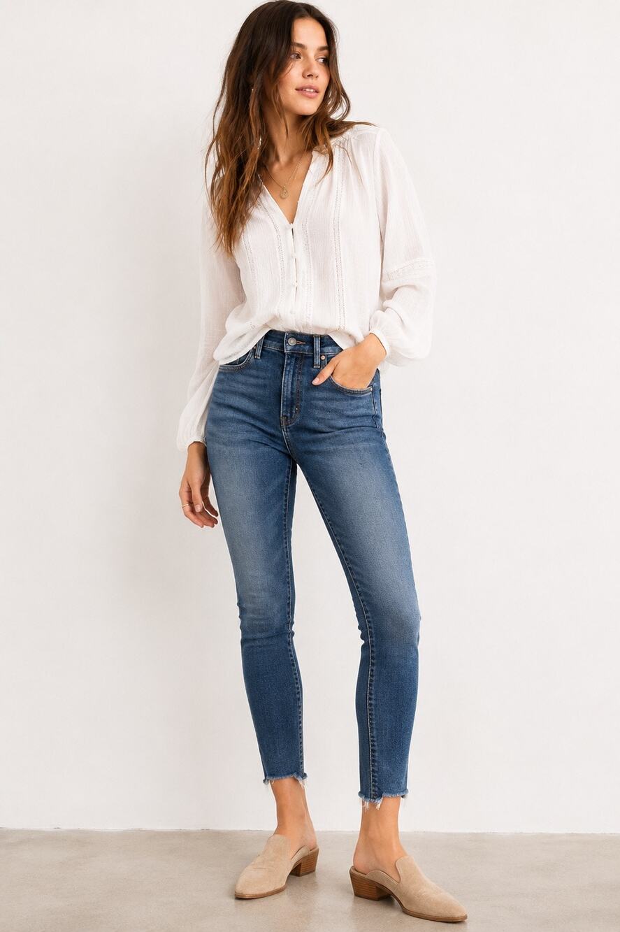 Free People We The Free High Rise Raw Hem Jeggings Blue Jeans Size 28